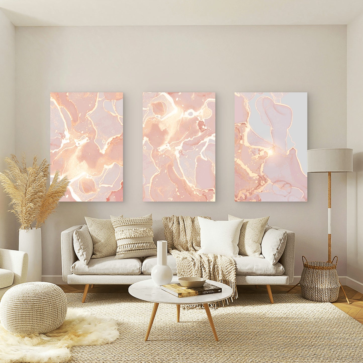 3pcs Rose Gold Luxury Marble Abstract Wall Art Set Canvas Framed 50x70cm - High Quality Print 100% Australian Made Wall Canvas Ready to Hang