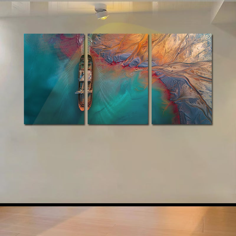 3pcs Boat contrasting with the Abstract Design Wall Art Set Canvas Framed 50x70cm - High Quality Print 100% Australian Made Wall Canvas Ready to Hang - Bella Home Decor