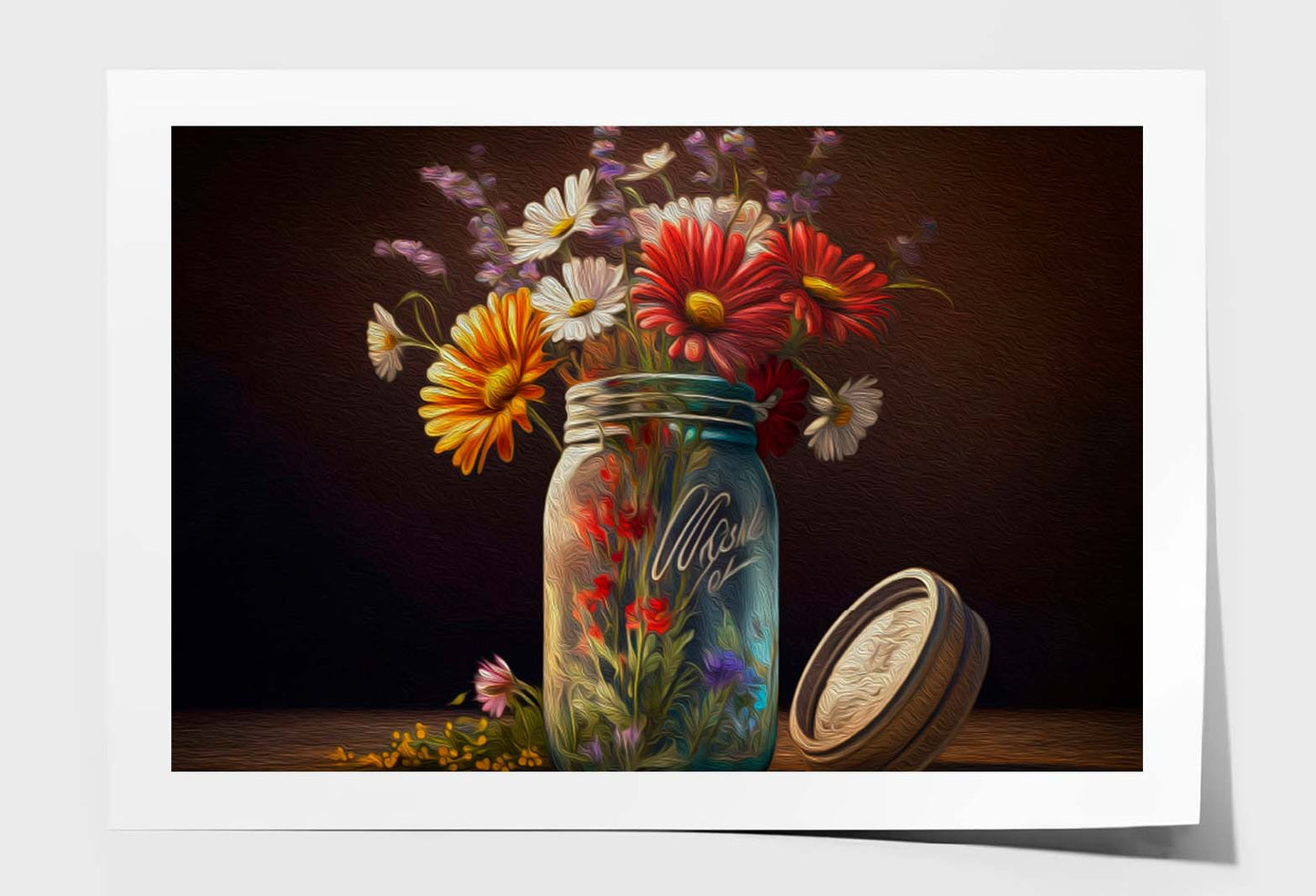 Flowers in Jar, Beautiful Bouquet Wall Art Limited Edition High Quality Print Unframed Roll Canvas None