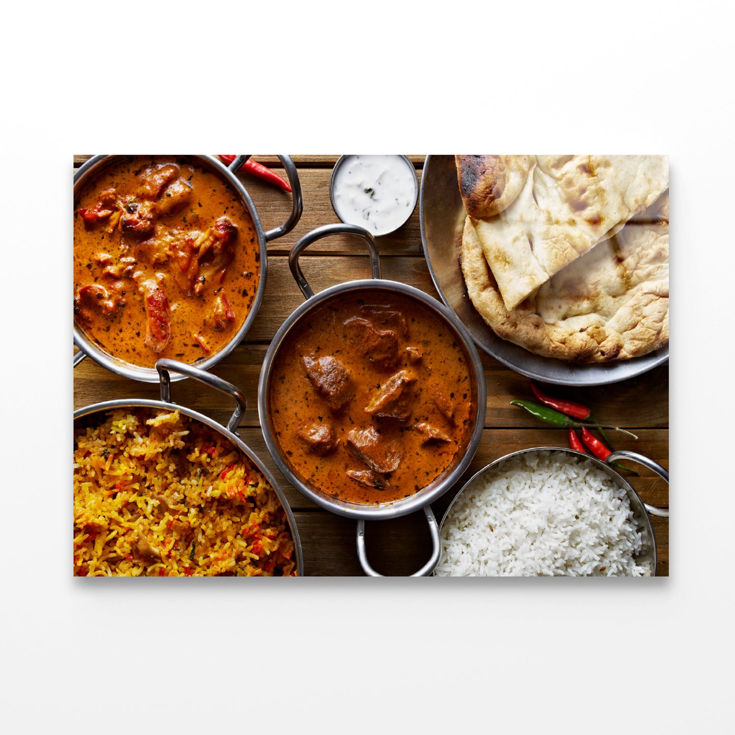 Bowls of Indian Cuisine on Table Acrylic Glass Print Tempered Glass Wall Art 100% Made in Australia Ready to Hang - Bella Home Decor
