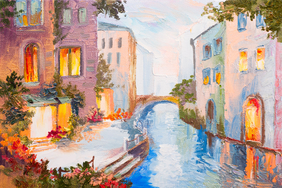 Oil Painting - Canal in Venice, Italy Acrylic Glass Print Tempered Glass Wall Art 100% Made in Australia Ready to Hang - Bella Home Decor