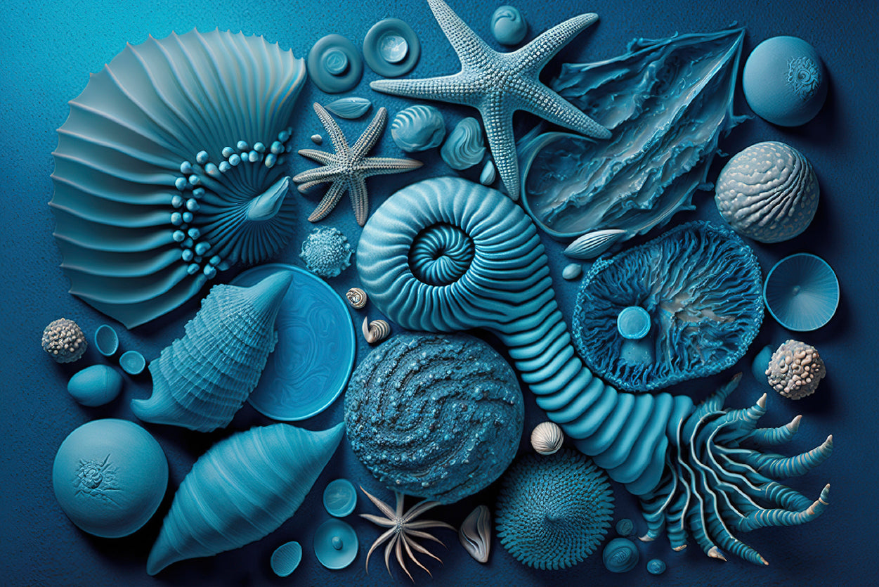 Group of Blue and White Shells Home Decor Premium Quality Poster Print Choose Your Sizes - Bella Home Decor