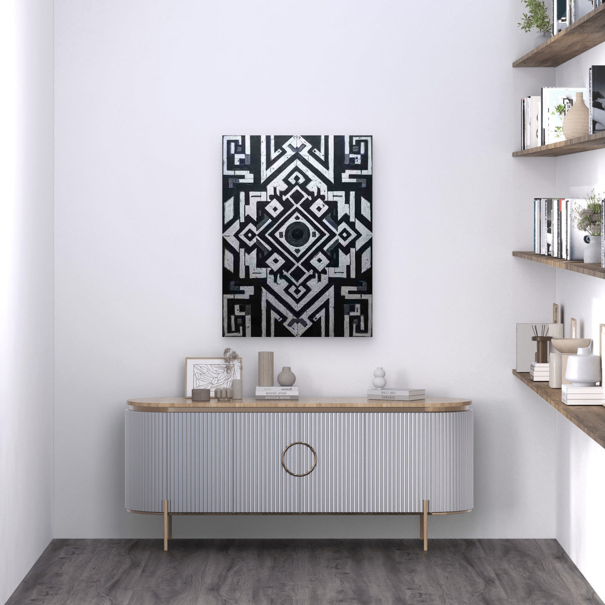 Abstract Geometric Monochrome Mystical Theme Metal Print Ready to Hang