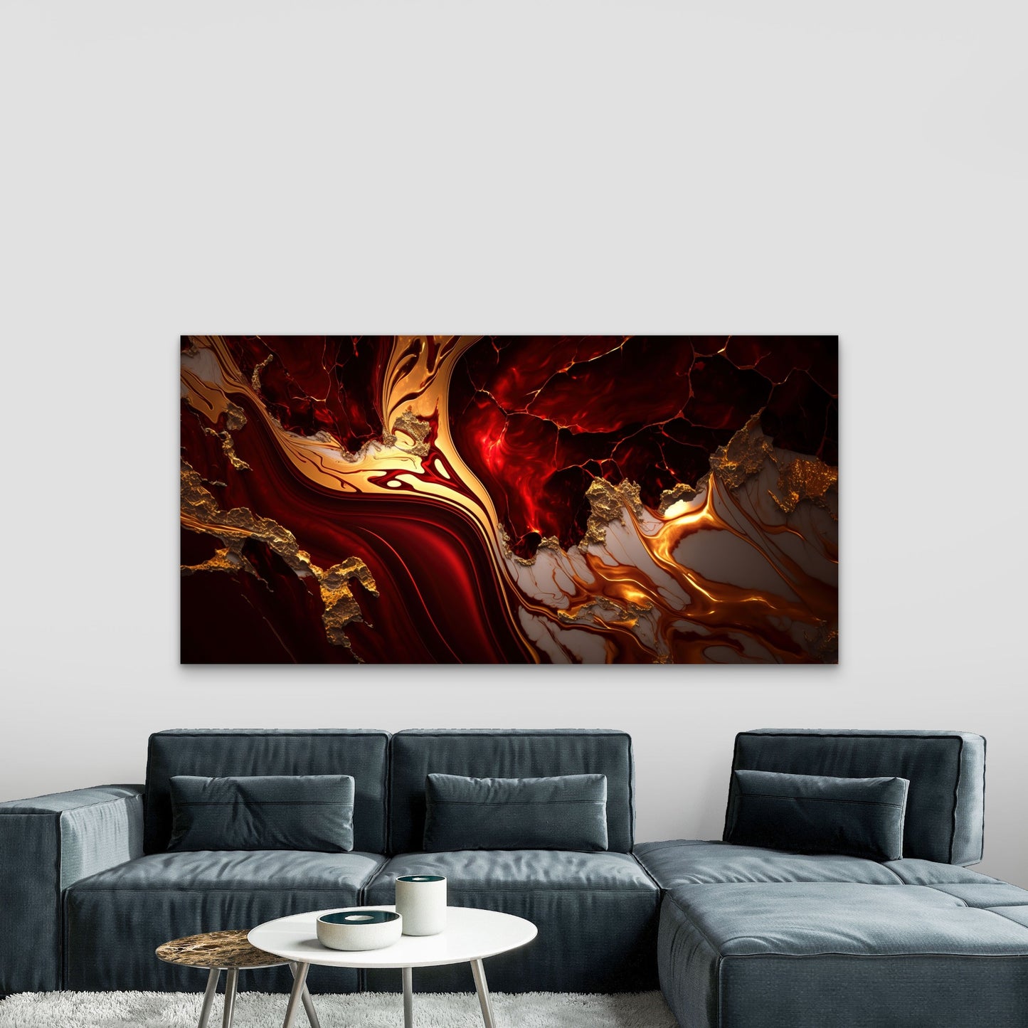 Red Gold Abstract Marble Art Wall Art Canvas Office Home Room Framed 120x60cm