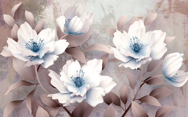 Brownish White Flowers 3D Design 90x60cm Print 100% Australian Made - Bella Home Decor