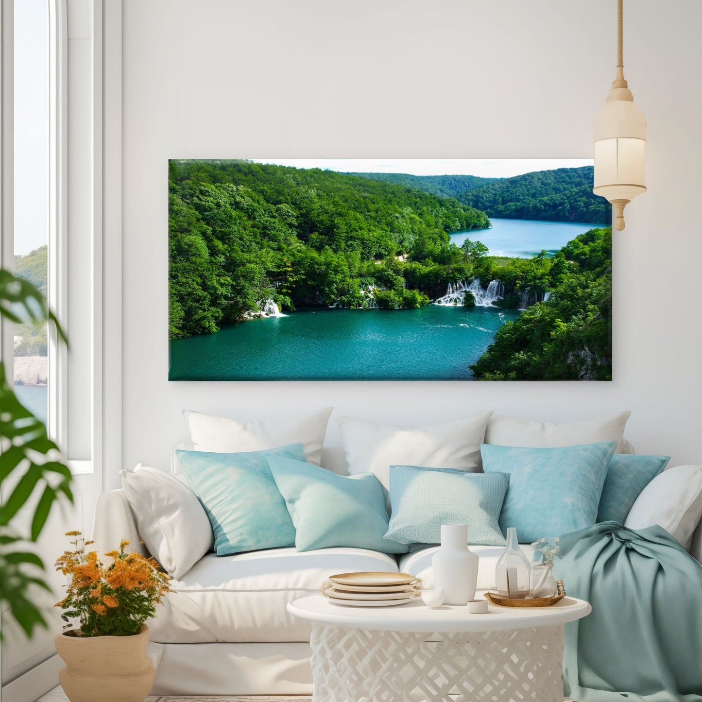 Plitvice Lakes National Park Wall Art Canvas Office Home Room Framed 120x60cm