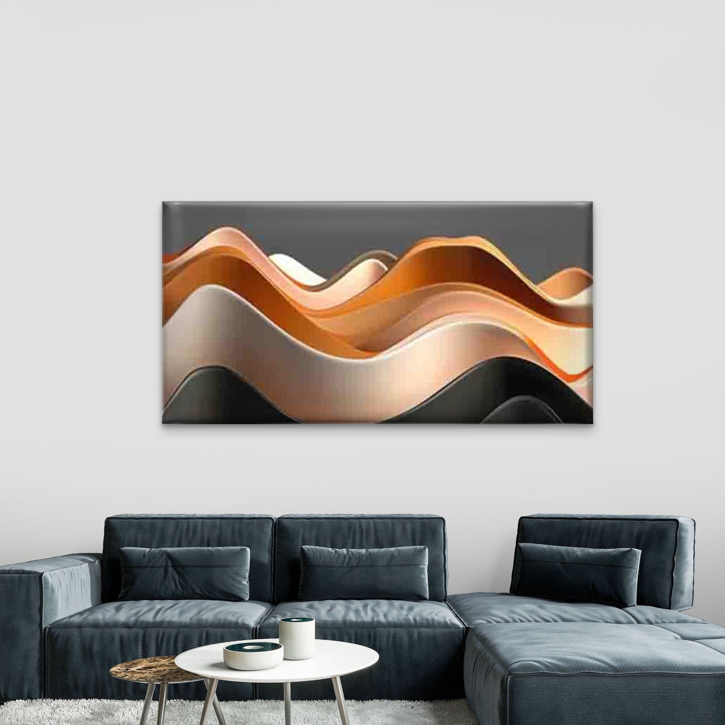 Abstract Wave Forms in Warm Wall Art Canvas Office Home Room Framed 120x60cm - Bella Home Decor