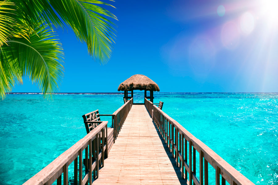 Traditional Boat Jetty in A Luxury Resort of Maldives Wall Art Decor 100% Australian Made - Bella Home Decor
