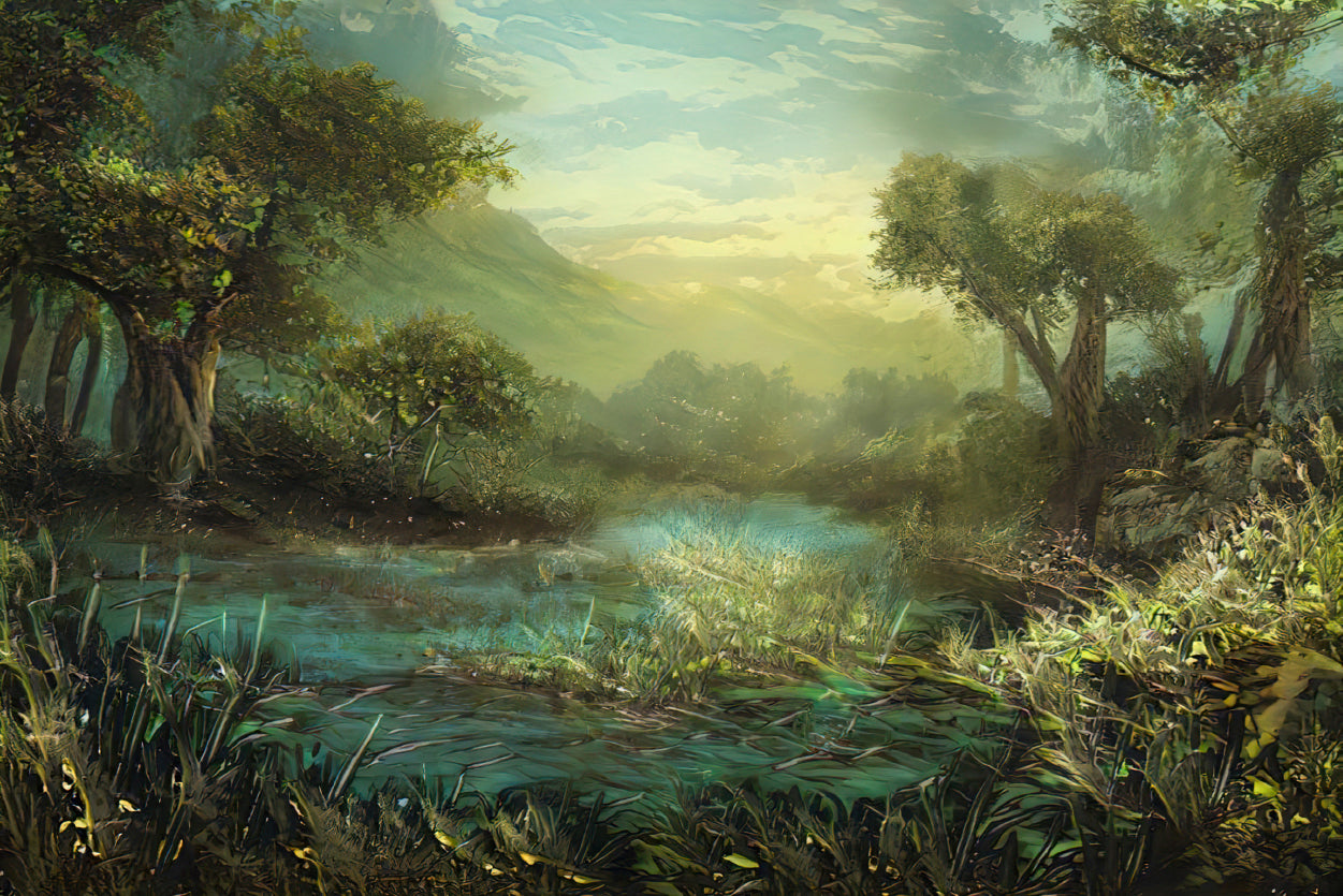 A River Surrounded By Trees and Plants Painting Home Decor Premium Quality Poster Print Choose Your Sizes - Bella Home Decor
