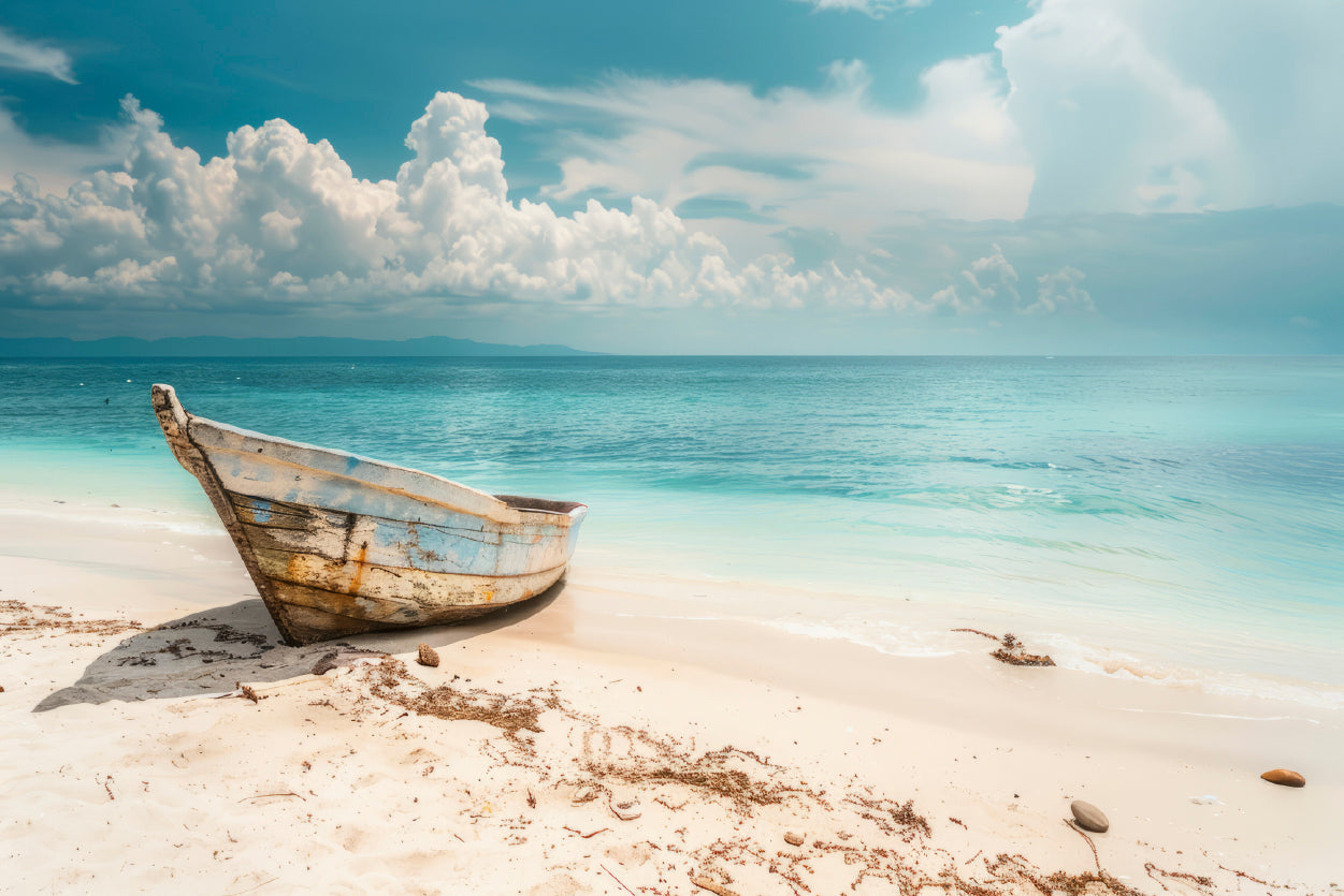 Boat Sits On the Golden Sand of a Beach Home Decor Premium Quality Poster Print Choose Your Sizes - Bella Home Decor