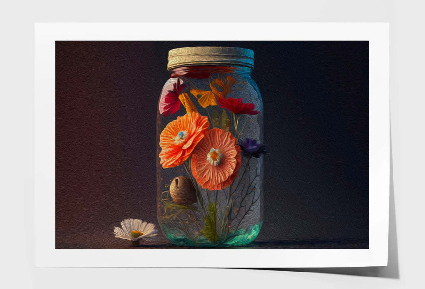 Flowers in Jar, Beautiful Bouquet on Table Wall Art Limited Edition High Quality Print Unframed Roll Canvas None