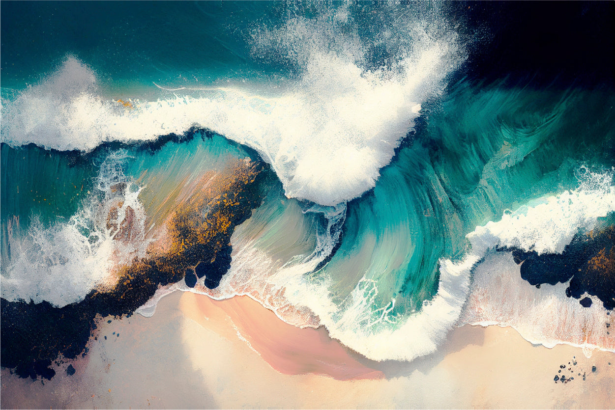 Waves Dance on the Shore Painting Wall Art Decor 100% Australian Made