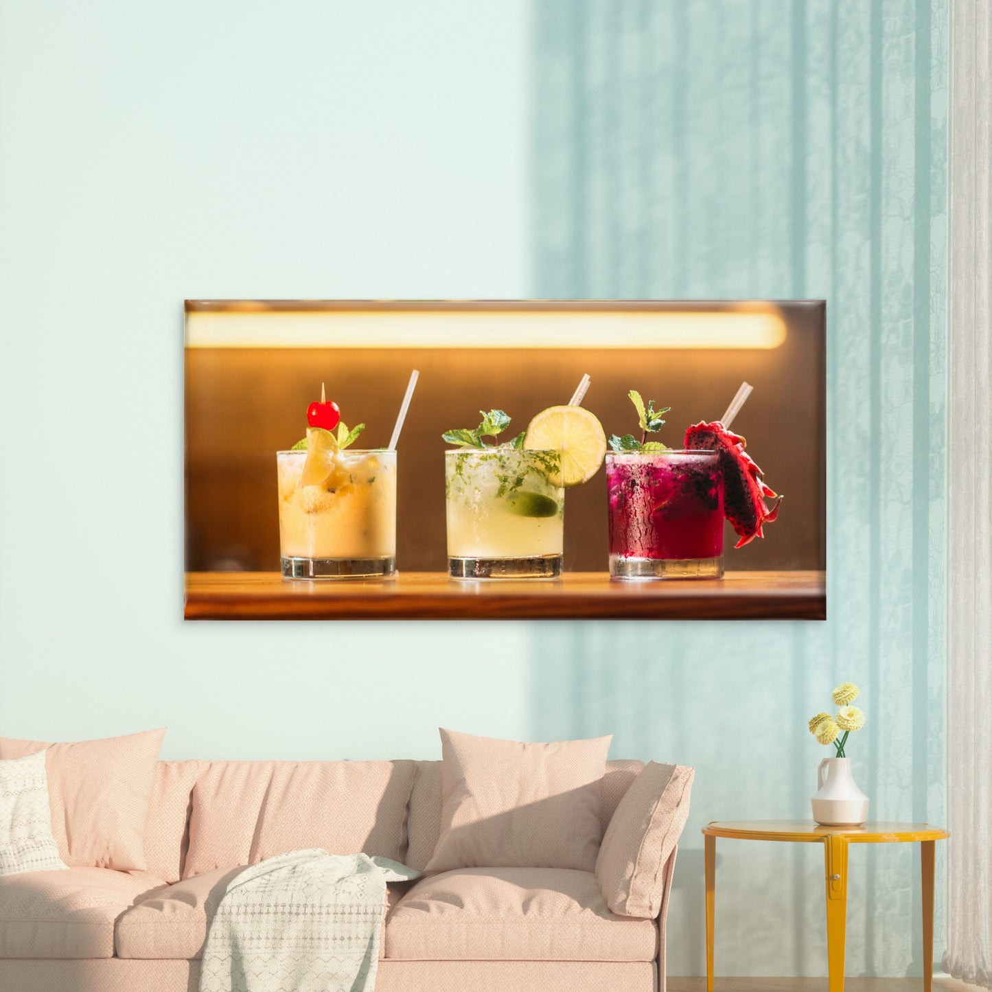 Three Colorful Bar Cocktails Wall Art Canvas Office Home Room Framed 120x60cm