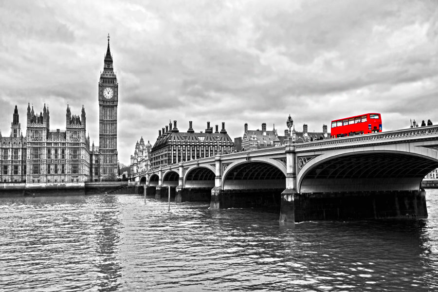 Red Bus on Westminster Bridge by The Houses of Parliament Wall Art Decor 100% Australian Made - Bella Home Decor