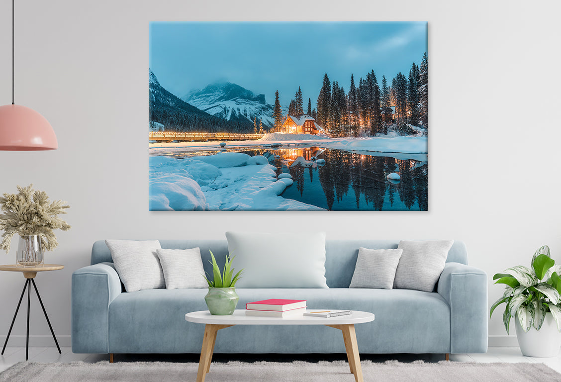 Winter Lodge on Emerald Lake Wall Art Decor 100% Australian Made - Bella Home Decor