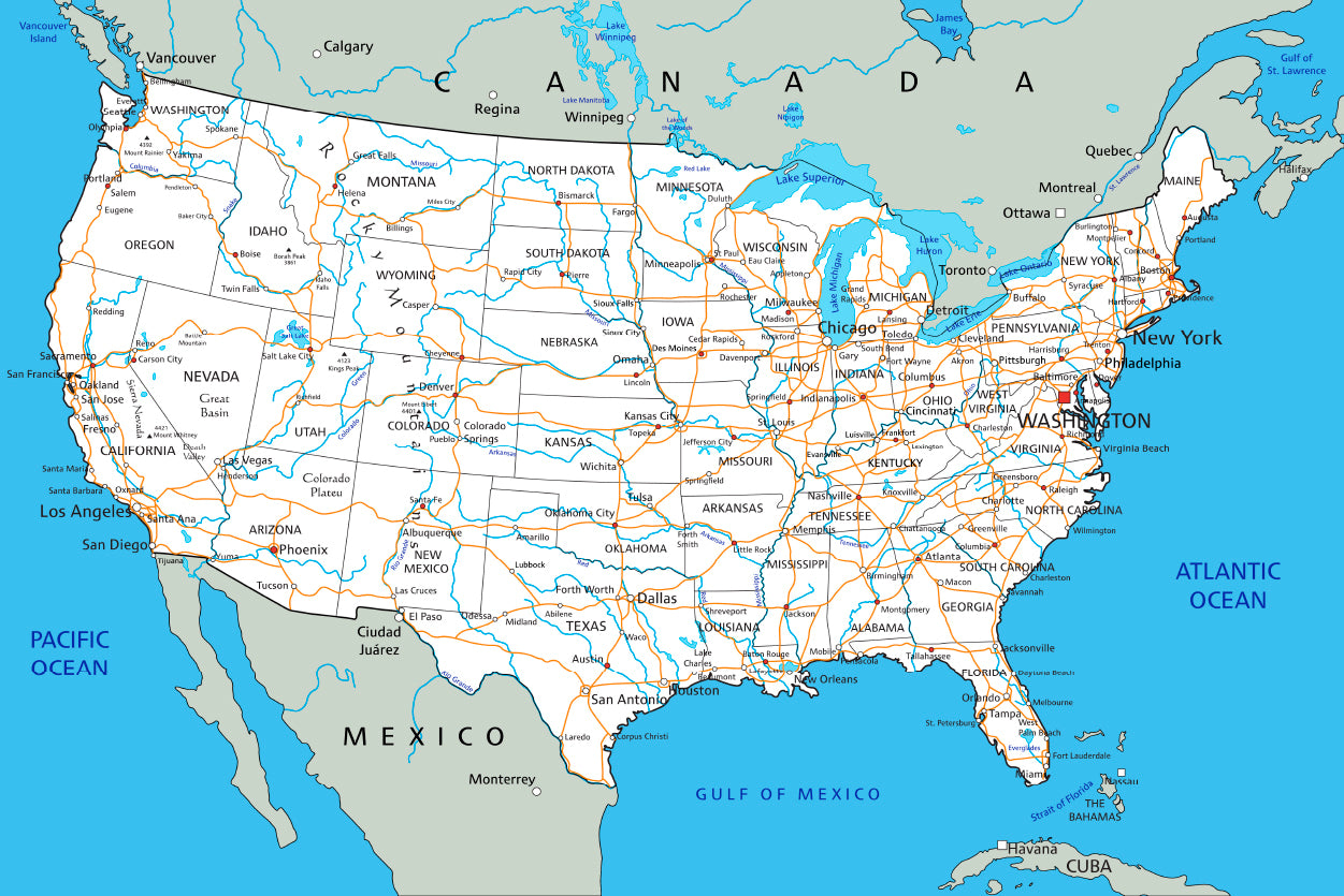 High Detailed USA Road Map Home Decor Premium Quality Poster Print Choose Your Sizes - Bella Home Decor