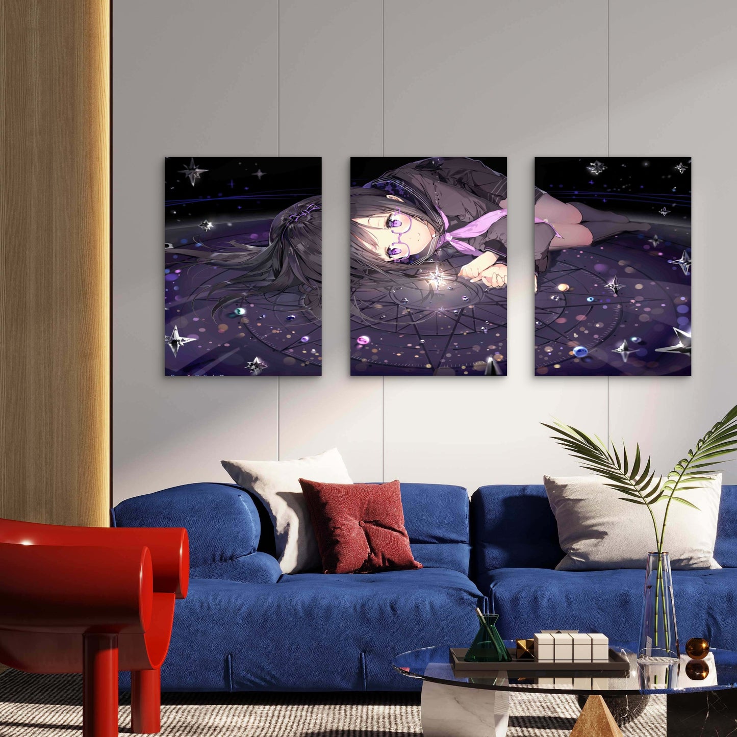 3pcs Anime Girl Magic Circle Cosmos Starry Night Metal Print Ready to Hang Art
