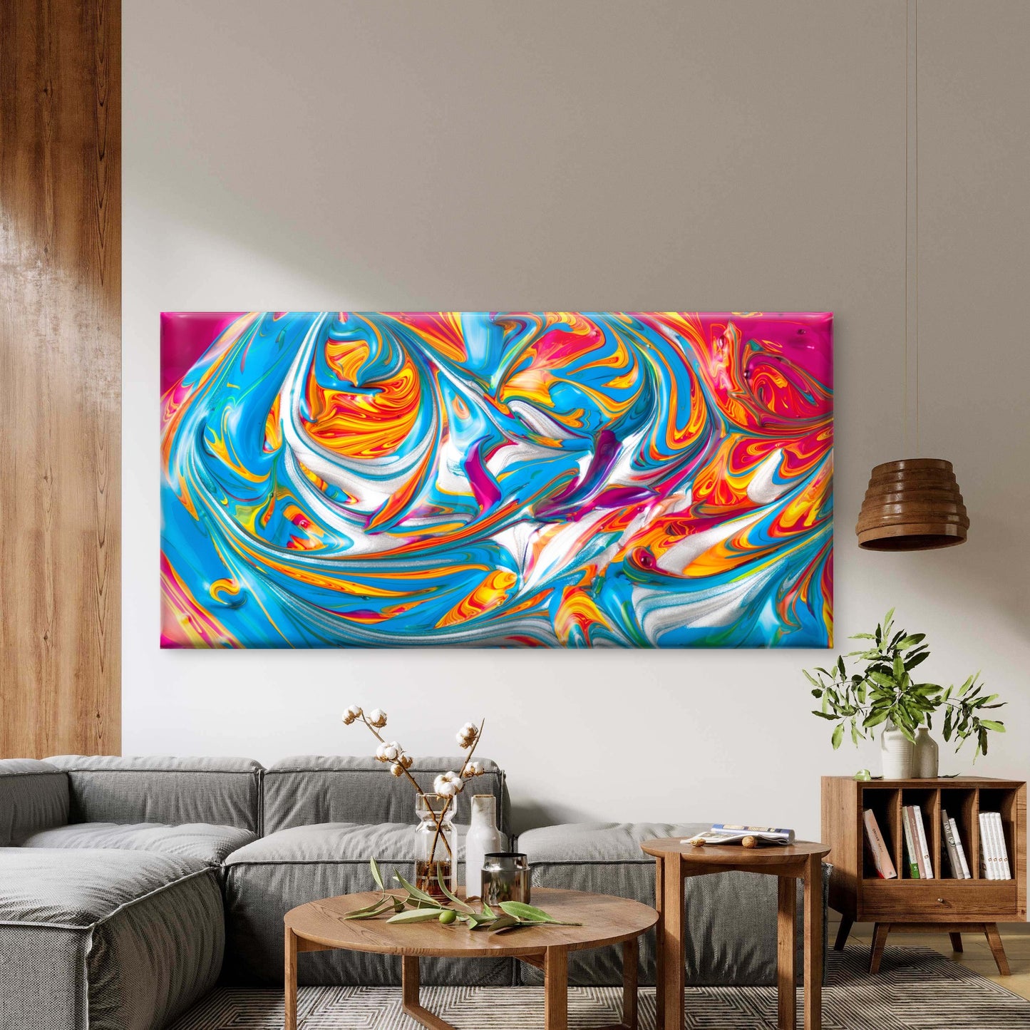 Vibrant Swirls Of Fluid Motion Wall Art Canvas Office Home Room Framed 120x60cm