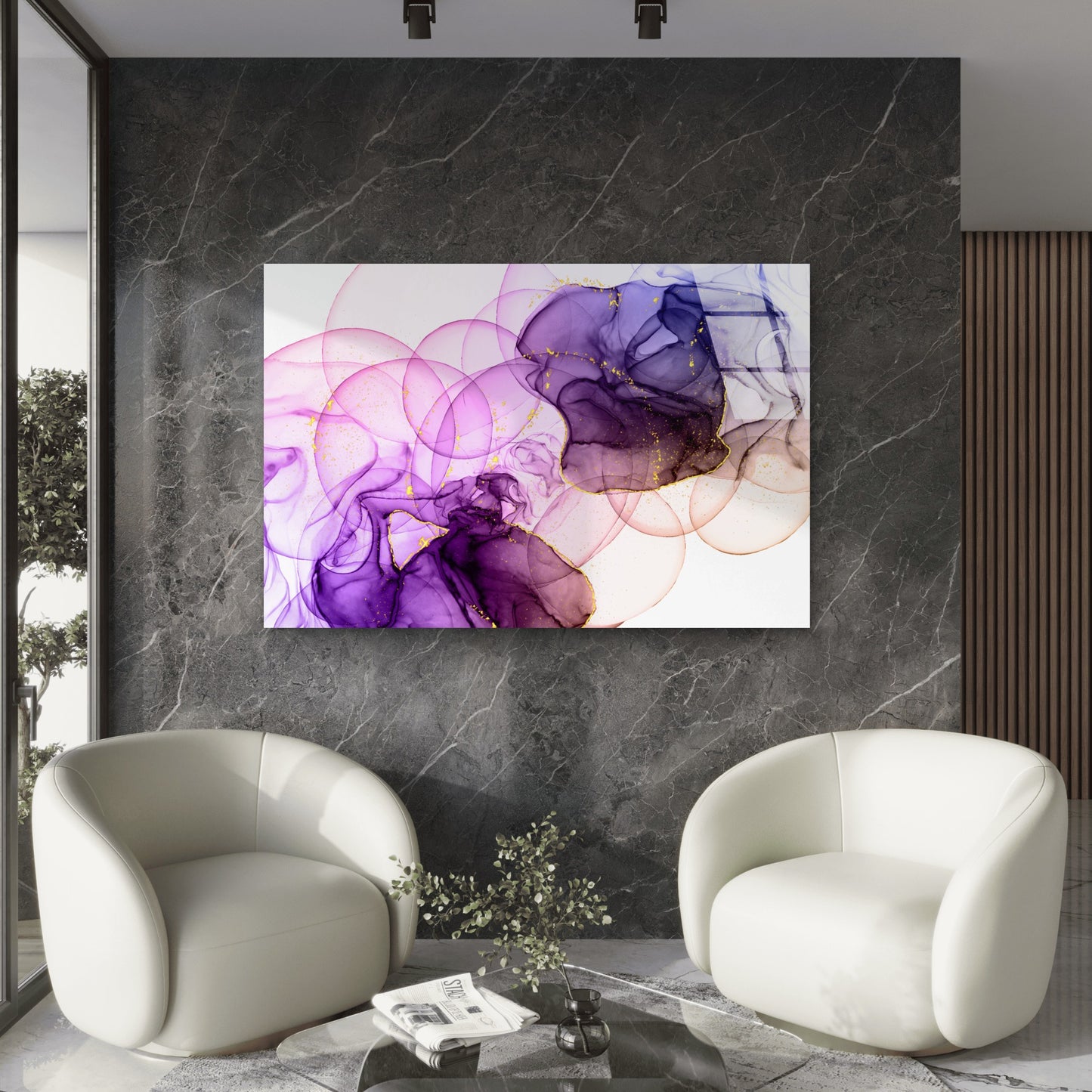 Purple Magenta Fluid Tempered Glass Printing Wall Art Australian Made Quality