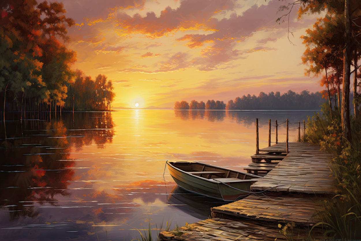 A Sunset over a Lake with Trees and Clouds Home Decor Premium Quality Poster Print Choose Your Sizes - Bella Home Decor