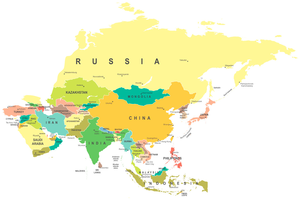 Asia Map Highly Detailed Home Decor Premium Quality Poster Print Choose Your Sizes - Bella Home Decor