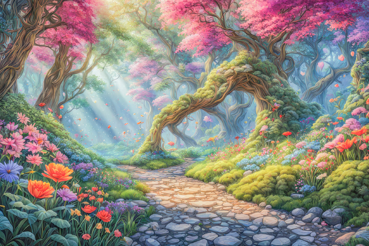View of a Garden Filled With Colorful Flowers Print 100% Australian Made