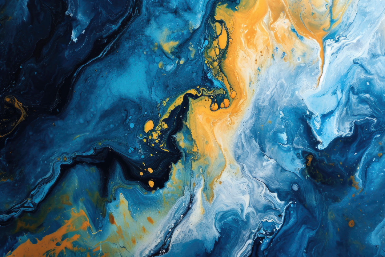 Abstract Marble Blue & Yellow Oil Paint Home Decor Premium Quality Poster Print Choose Your Sizes - Bella Home Decor