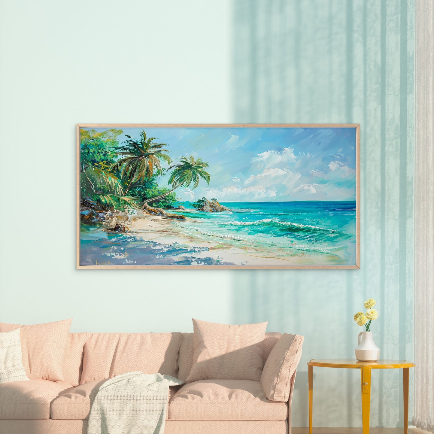 Tropical Ocean Beach Scene Wall Art Canvas Office Home Room Framed 120x60cm