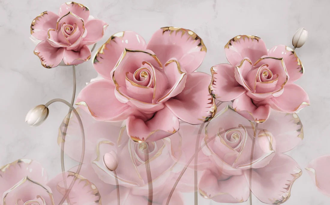 Rose Floral with Gold 3D Design 90x60cm Print 100% Australian Made - Bella Home Decor