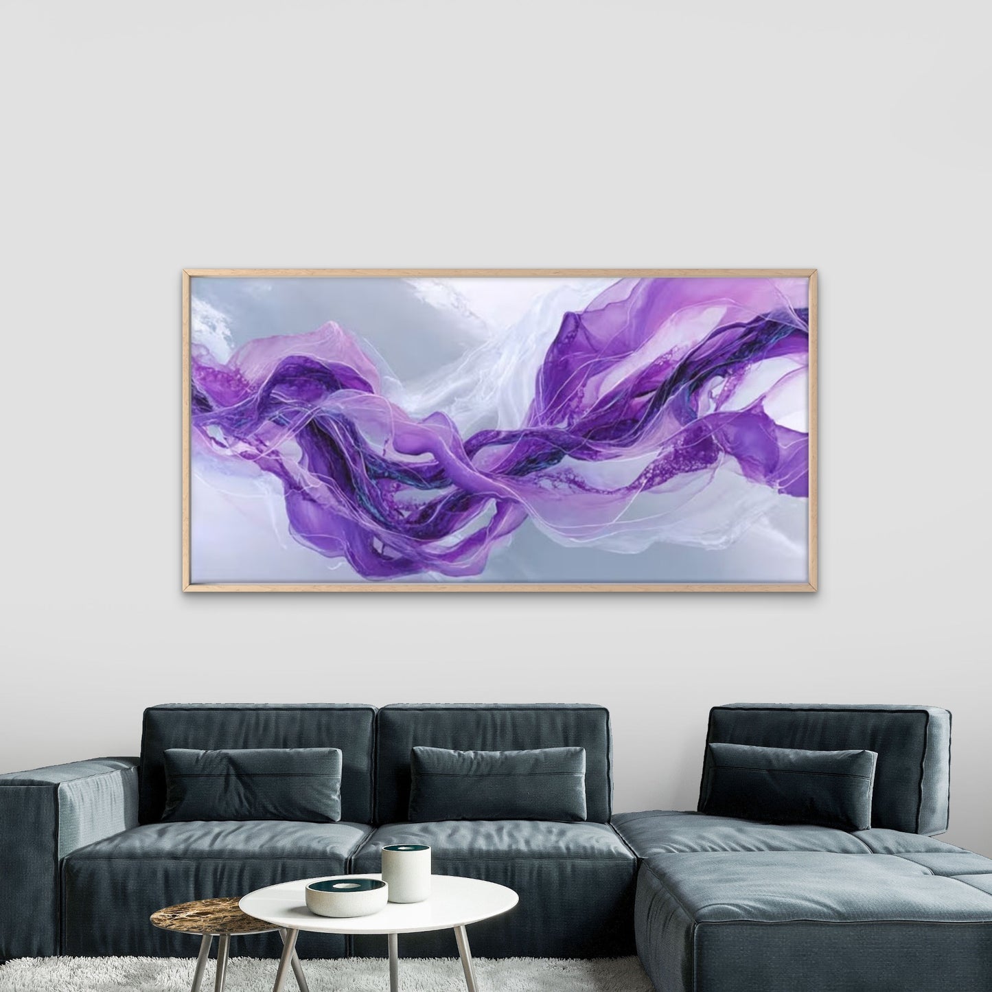 Purple Soft Waves Design Wall Art Canvas Office Home Room Framed 120x60cm