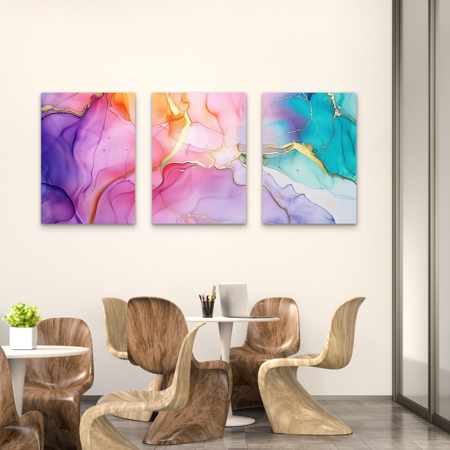 3pcs Vibrant Marble Ink Texture Metal Print Ready to Hang Art