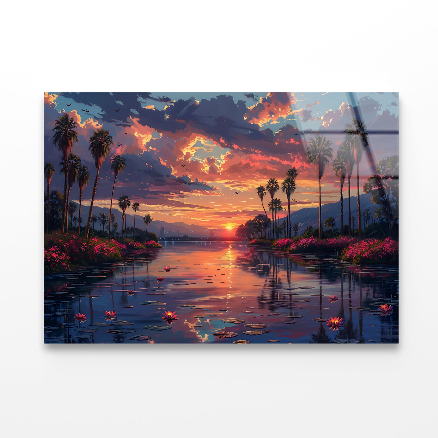 Lake Surrounded By Trees and Flowers Acrylic Glass Print Tempered Glass Wall Art 100% Made in Australia Ready to Hang - Bella Home Decor