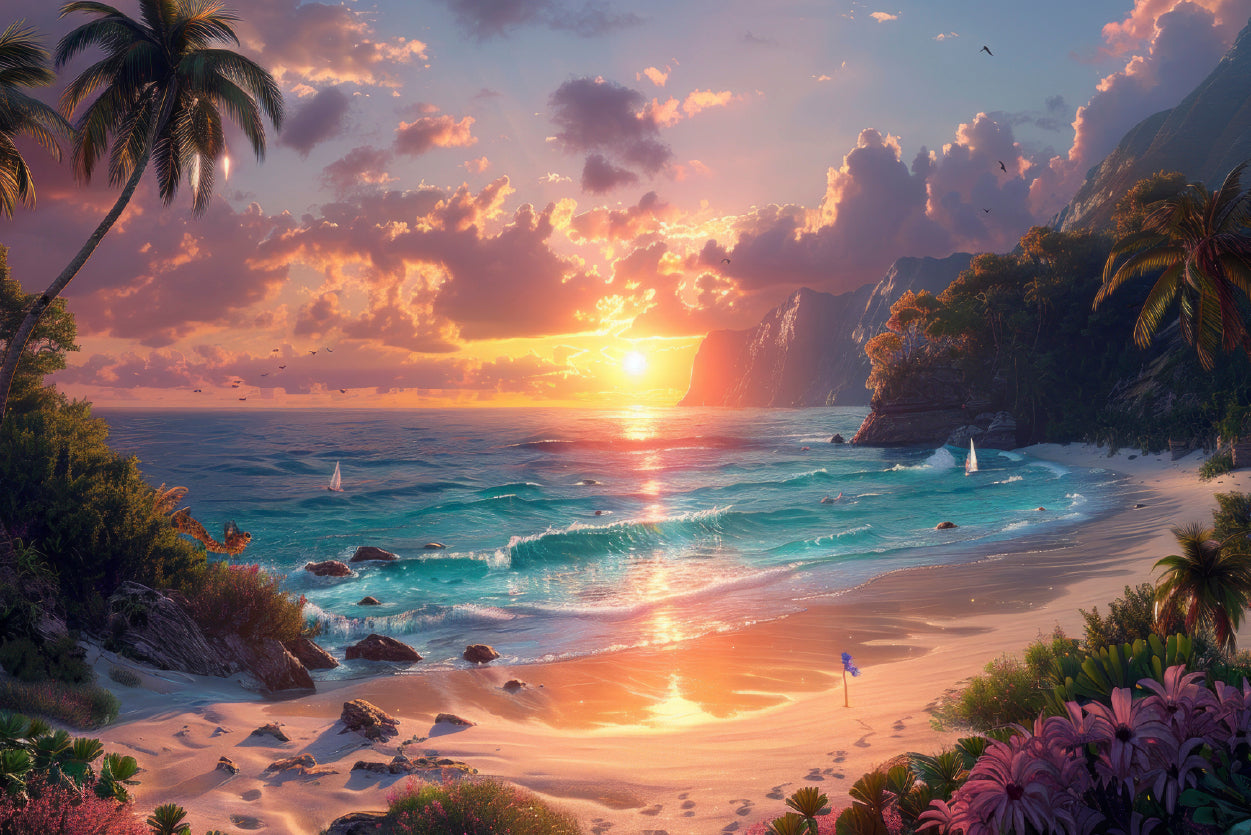 Beach Painting With Palm Trees and a Stunning Sunset Home Decor Premium Quality Poster Print Choose Your Sizes - Bella Home Decor