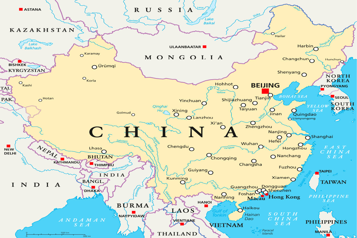 China Political Map with Capital Beijing Home Decor Premium Quality Poster Print Choose Your Sizes - Bella Home Decor