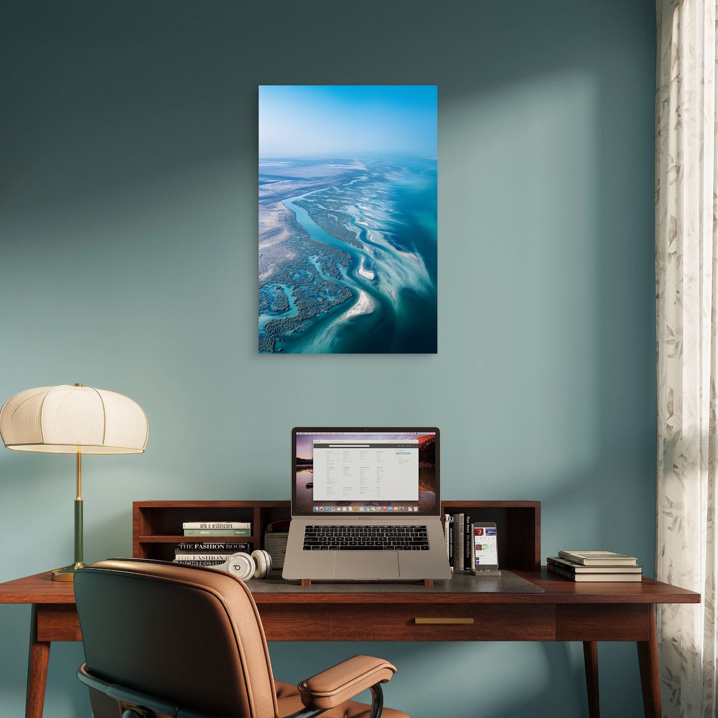 Aerial Ocean Coastline Beach River Delta View 40x60cm Metal Print Ready to Hang