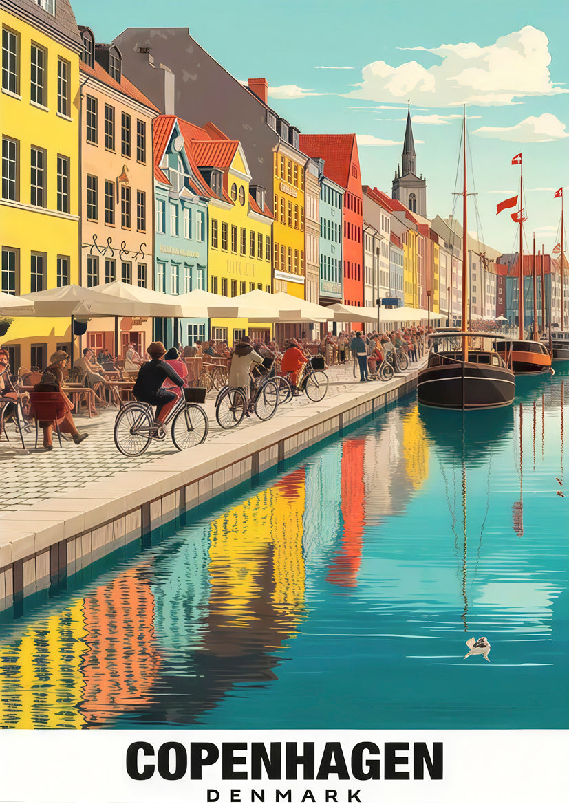Copenhagen Denmark City Depicting the Nyhavn Harbour Travel Poster Print Wall Art