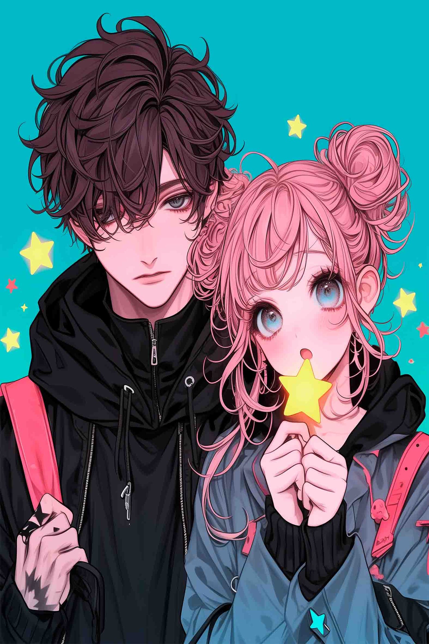 Anime Couple Digital Art 60x90cm Metal Print Ready to Hang