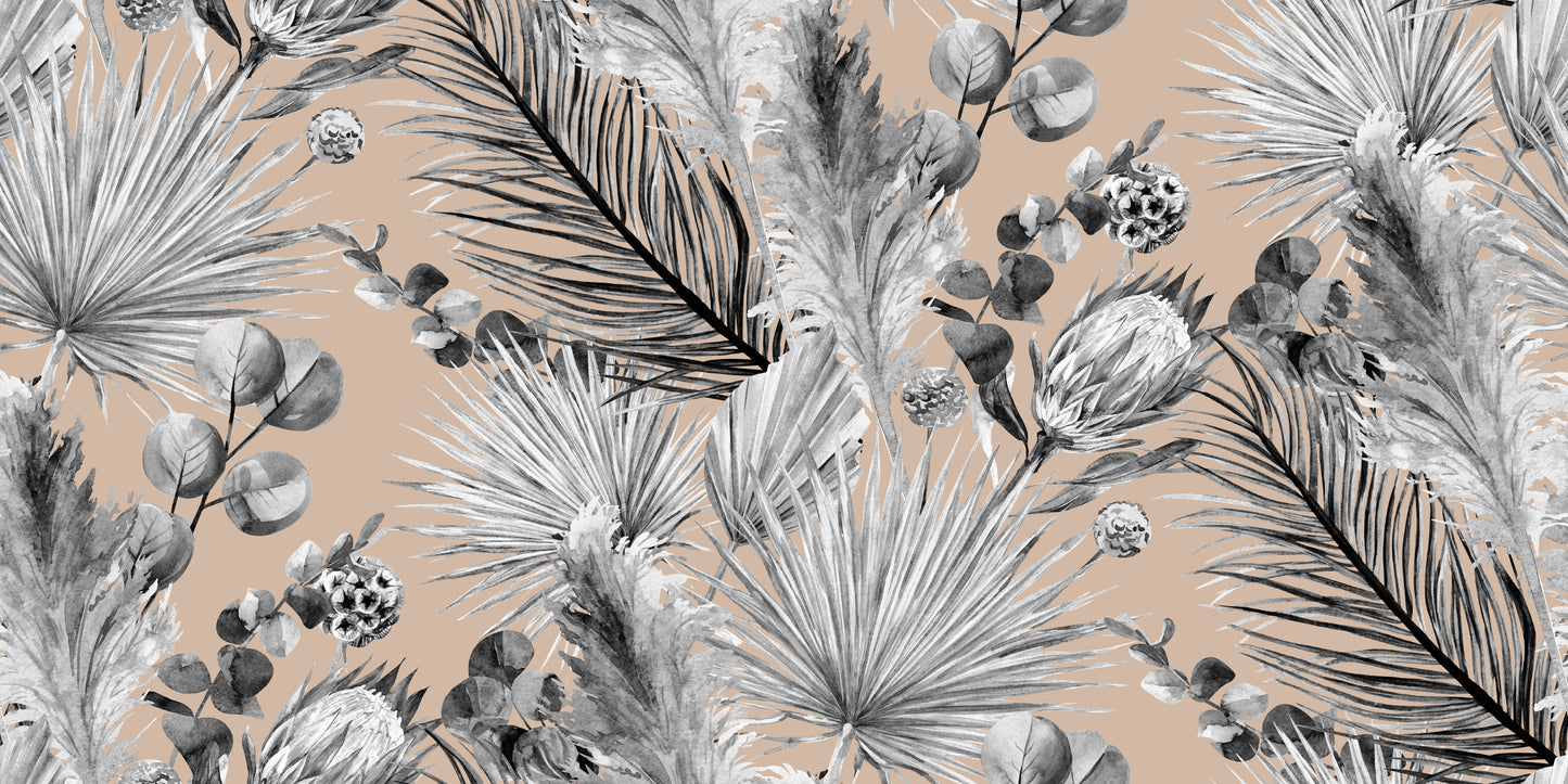 Black White Tropical Botanical Wall Art Canvas Office Home Room Framed 120x60cm