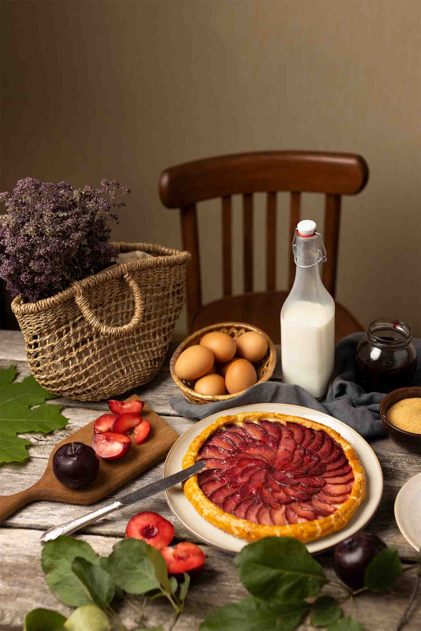 Rustic Fresh Plum Fruit Tart 60x90cm Metal Print Ready to Hang