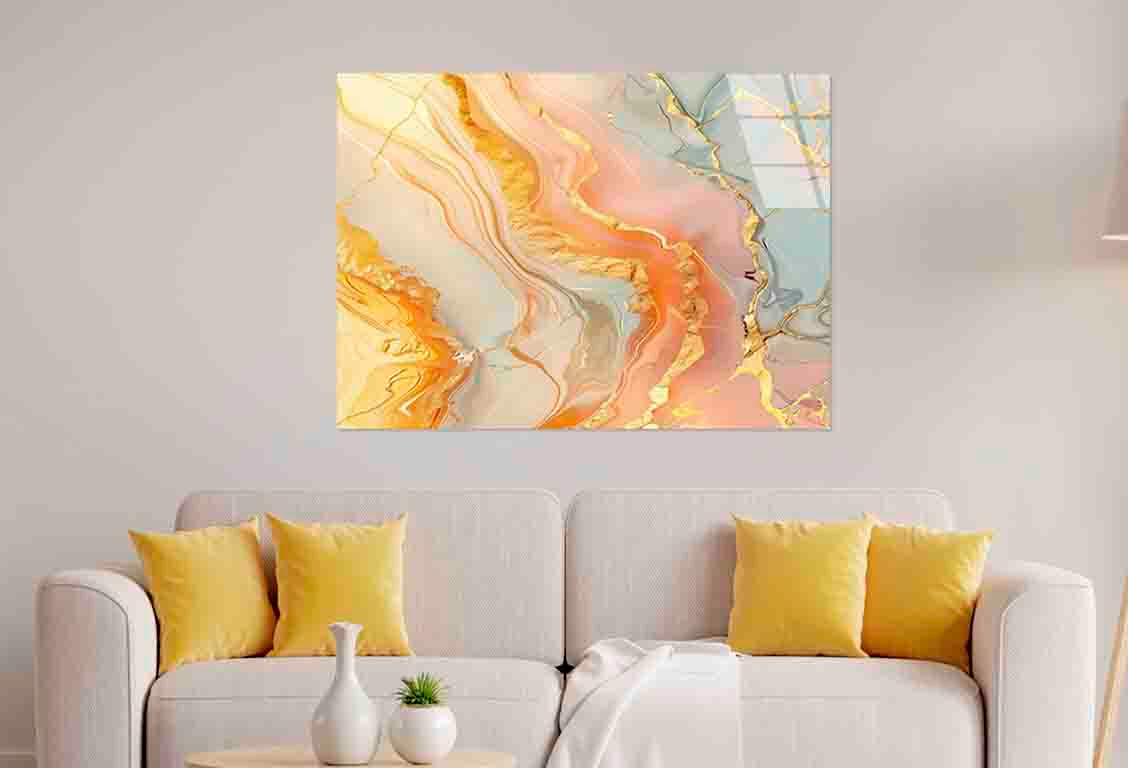 Peach Sage Marbled Tempered Glass Printing Wall Art Australian Made Quality - Bella Home Decor
