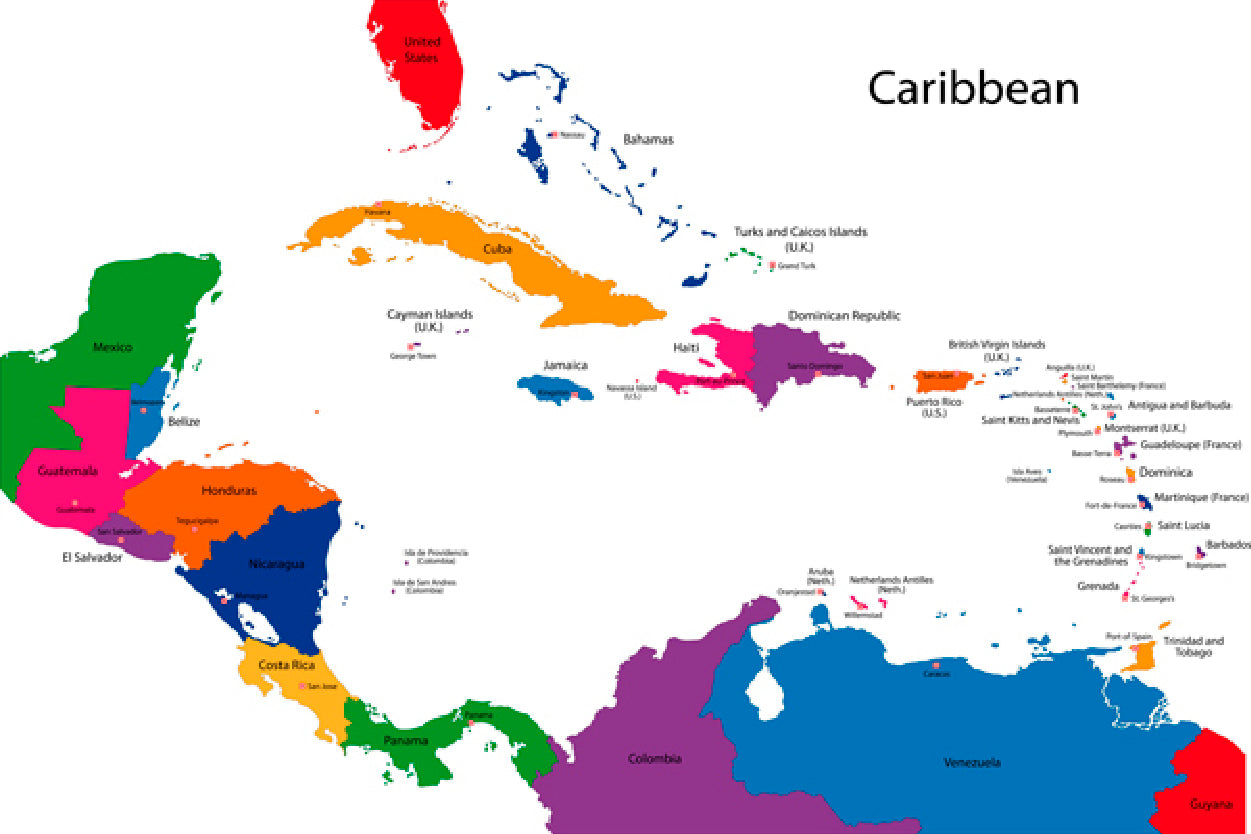 Caribbean Map with Countries Home Decor Premium Quality Poster Print Choose Your Sizes - Bella Home Decor