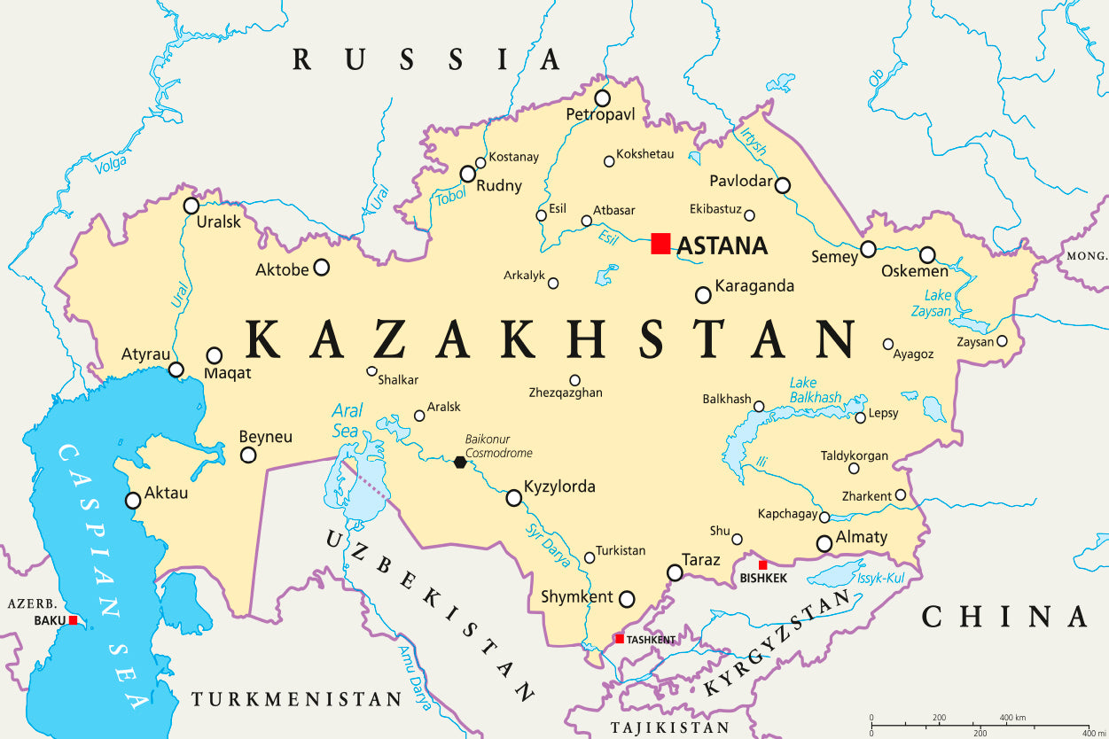 Kazakhstan Political Map with Capital Astana Home Decor Premium Quality Poster Print Choose Your Sizes - Bella Home Decor