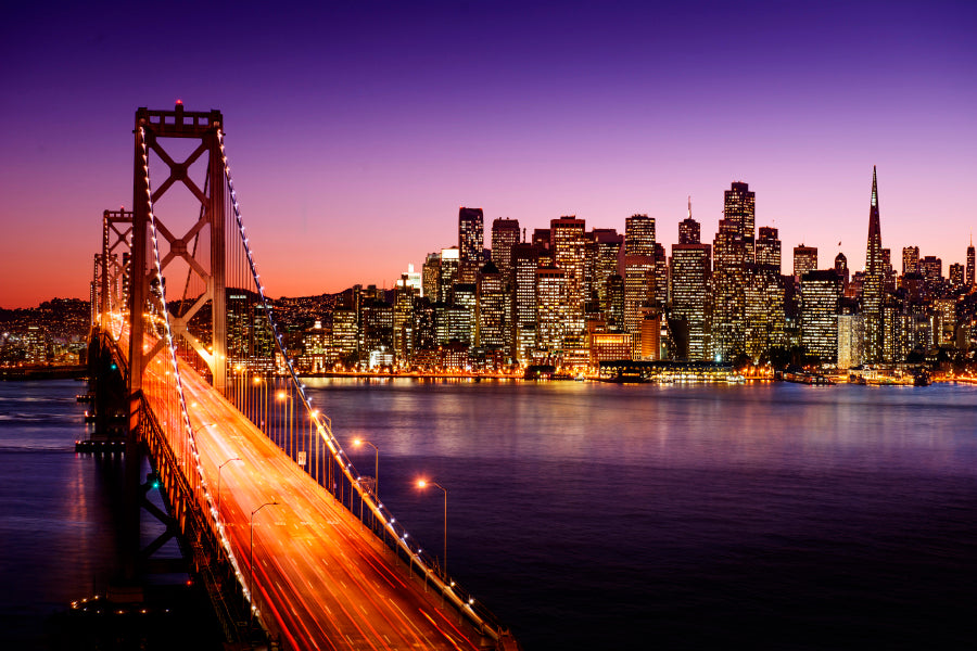 San Francisco Skyline and Bay Bridge at Sunset, California Acrylic Glass Print Tempered Glass Wall Art 100% Made in Australia Ready to Hang - Bella Home Decor