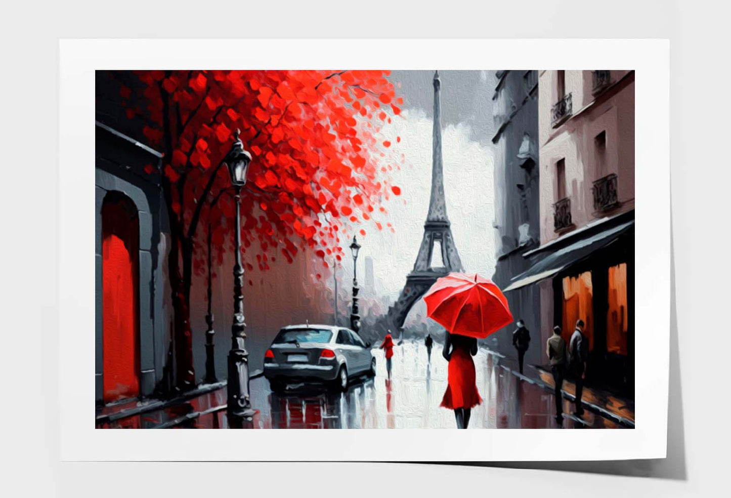 People Under Umbrella, Eiffel Tower Wall Art Limited Edition High Quality Print Unframed Roll Canvas None