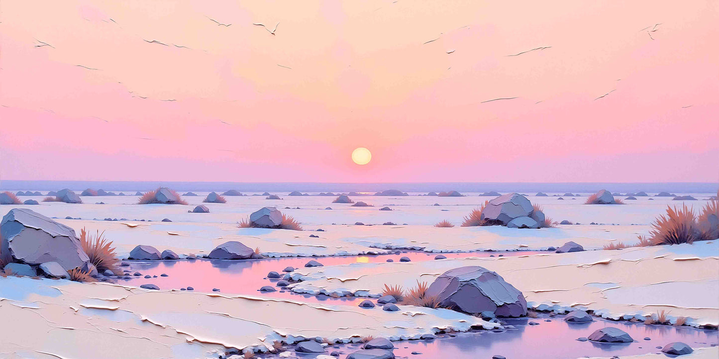 Pink Winter Sunset Horizon Wall Art Canvas Office Home Room Framed 120x60 cm - Bella Home Decor