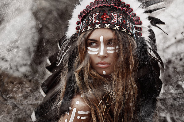 Young Indian Warrior With Feather Headdress Photograph 90x60cm Print 100% Australian Made - Bella Home Decor