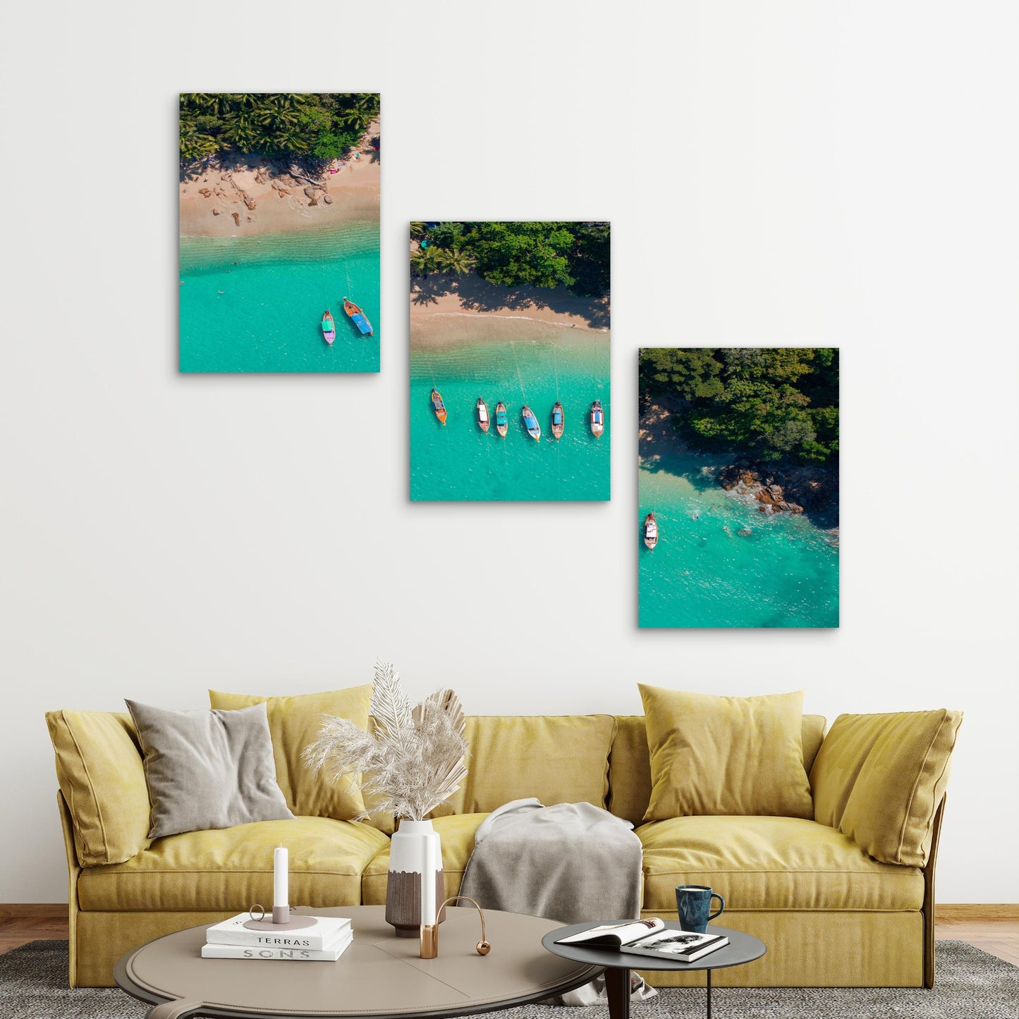 3pcs Aerial View Travel Landscape Thailand Metal Print Ready to Hang Art