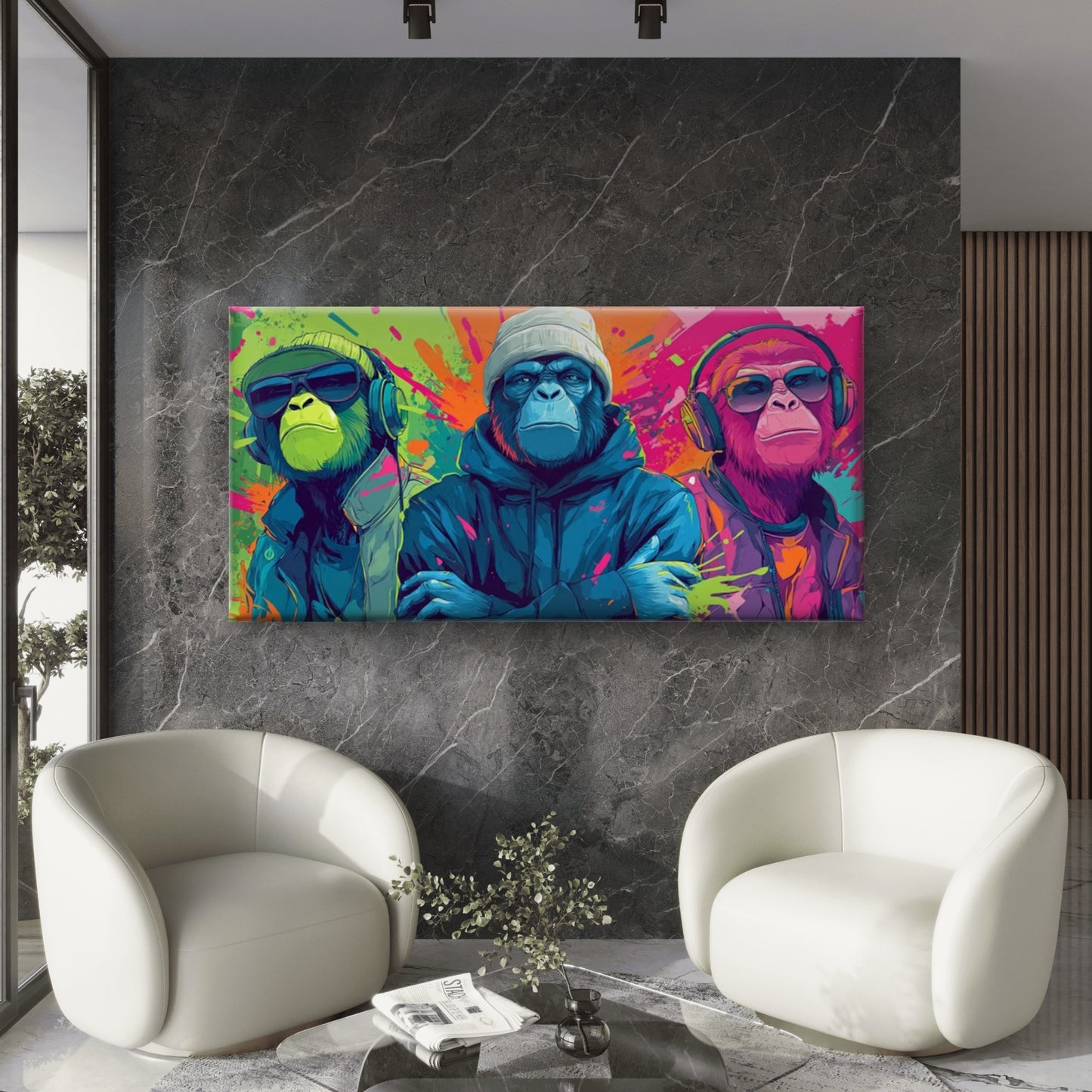 Colorful Hip Hop Monkeys Wall Art Canvas Office Home Room Framed 120x60cm