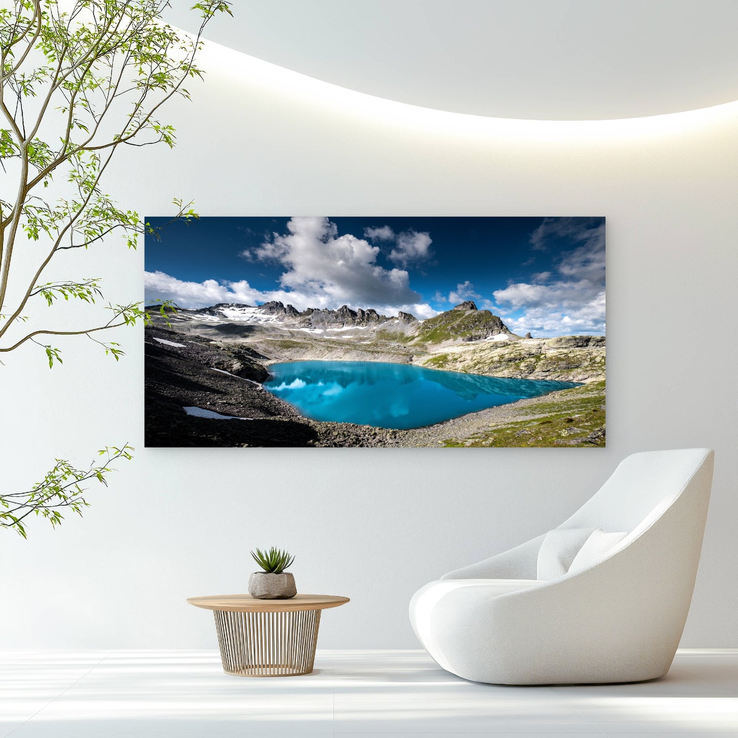 Blue Alpine Lake View Wall Art Canvas Office Home Room Framed 120x60cm