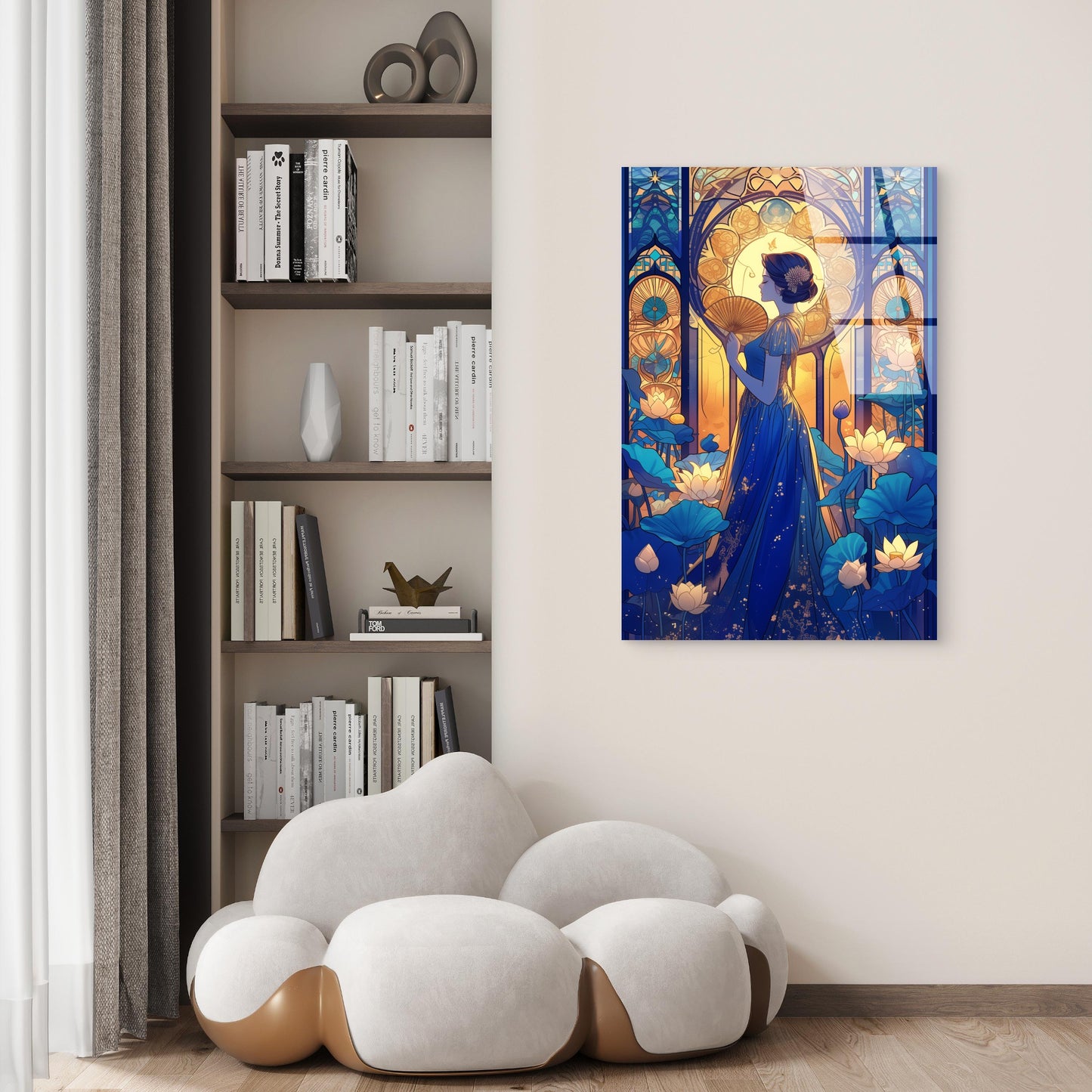 Elegant Woman Blue Gown Acrylic Glass Printing Wall Art Australian Made Quality